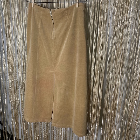Vintage handmade tan corduroy zip closure back slit a line midi skirt - Picture 2 of 5